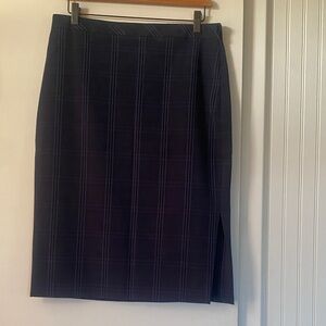 Banana Republic Navy Plaid Pencil Skirt with Side Slit